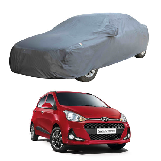 Oshotto Dark Grey 100% Anti Reflective, dustproof and Water Proof Car Body Cover with Mirror Pockets For Hyundai Grand i10