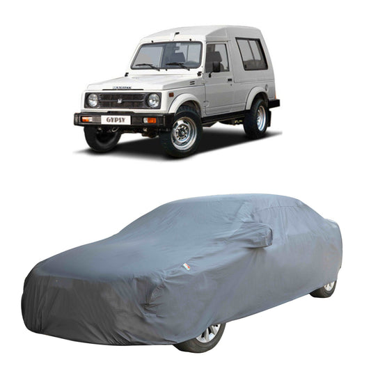 Oshotto Dark Grey 100% Anti Reflective, dustproof and Water Proof Car Body Cover with Mirror Pocket For Maruti Suzuki Gypsy