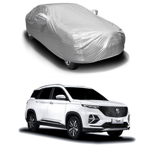 Oshotto Spyro Silver Anti Reflective, dustproof and Water Proof Car Body Cover with Mirror Pockets For MG Hector Plus