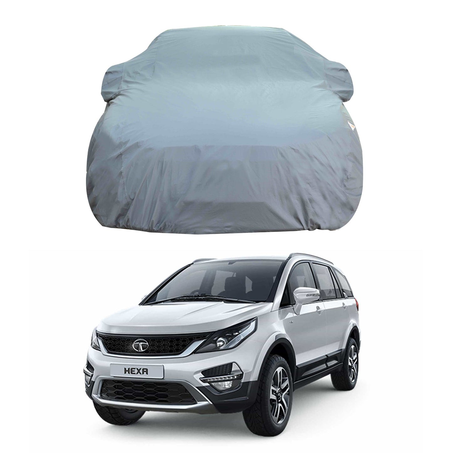 Oshotto Dark Grey 100% Anti Reflective, dustproof and Water Proof Car Body Cover with Mirror Pockets For Tata Hexa