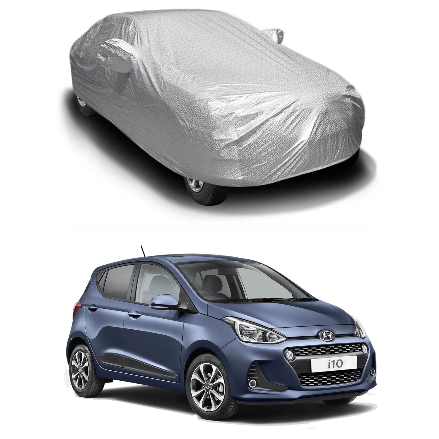 Oshotto Spyro Silver Anti Reflective, dustproof and Water Proof Car Body Cover with Mirror Pockets For Hyundai i10