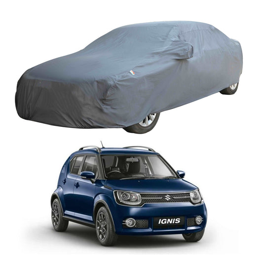 Oshotto Dark Grey 100% Anti Reflective, dustproof and Water Proof Car Body Cover with Mirror Pockets For Maruti Suzuki Ignis