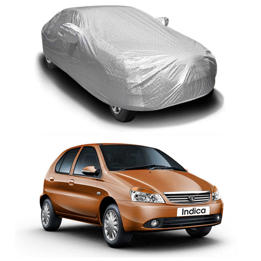 Oshotto Spyro Silver Anti Reflective, dustproof and Water Proof Car Body Cover with Mirror Pockets For Tata Indica