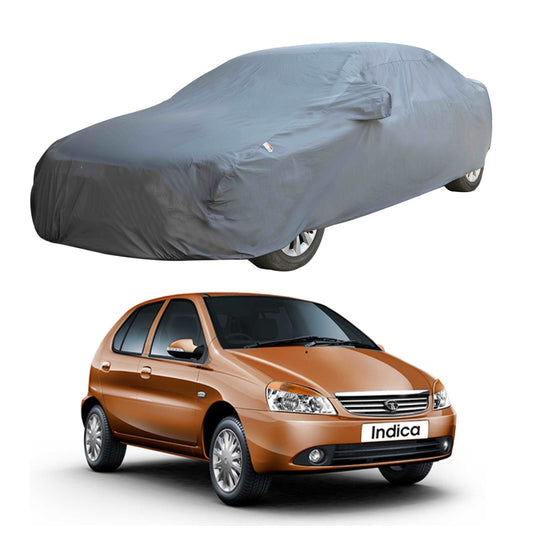 Oshotto Dark Grey 100% Anti Reflective, dustproof and Water Proof Car Body Cover with Mirror Pocket For Tata Indica