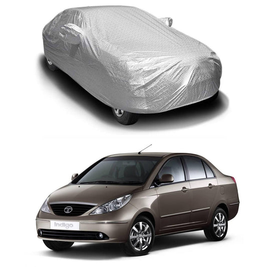 Oshotto Spyro Silver Anti Reflective, dustproof and Water Proof Car Body Cover with Mirror Pockets For Tata Indigo