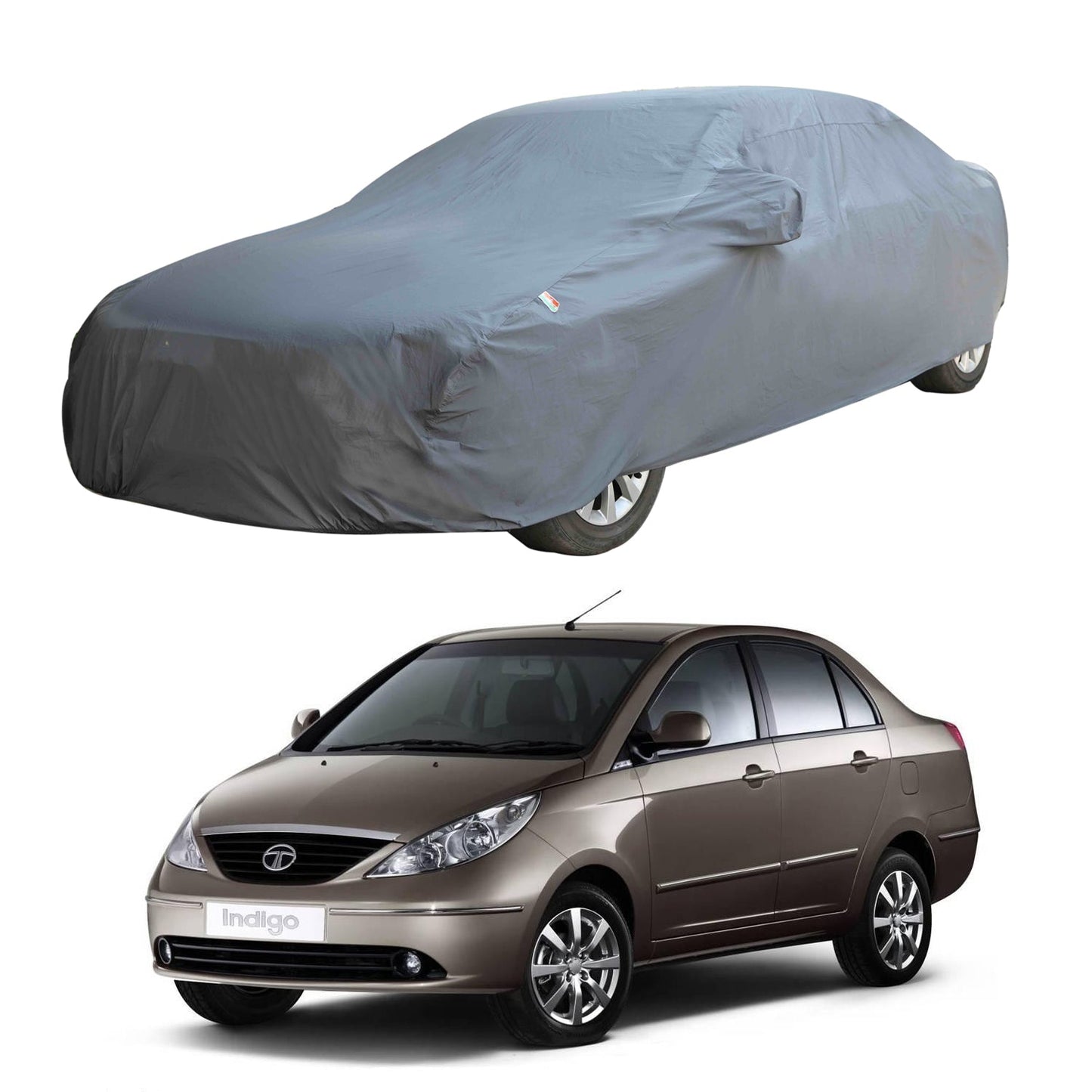Oshotto Dark Grey 100% Anti Reflective, dustproof and Water Proof Car Body Cover with Mirror Pocket For Tata Indigo