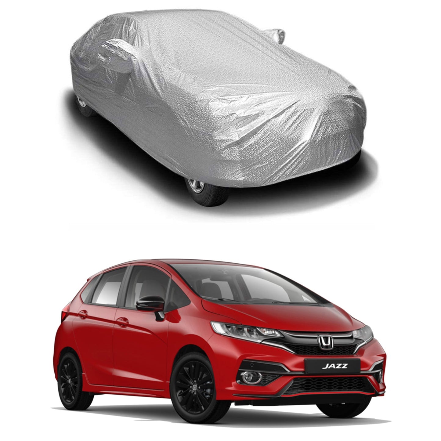 Oshotto Spyro Silver Anti Reflective, dustproof and Water Proof Car Body Cover with Mirror Pockets For Honda Jazz