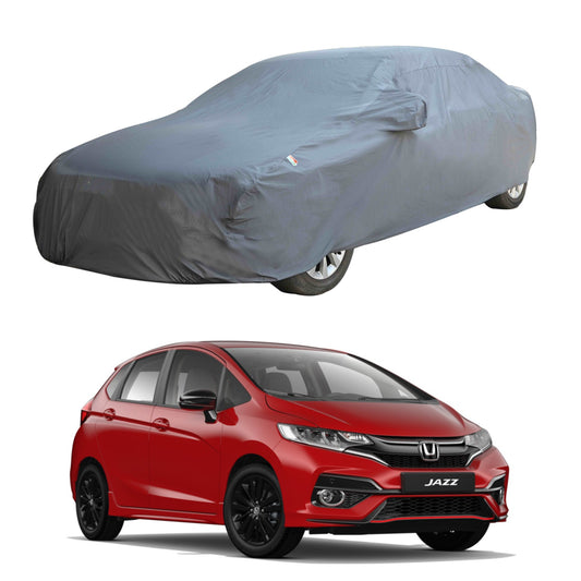 Oshotto Dark Grey 100% Anti Reflective, dustproof and Water Proof Car Body Cover with Mirror Pockets For Honda Jazz All Models