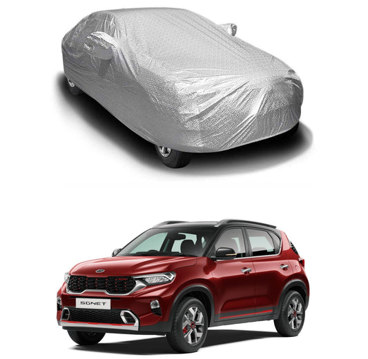 Oshotto Spyro Silver Anti Reflective, dustproof and Water Proof Car Body Cover with Mirror Pockets For KIA Sonet