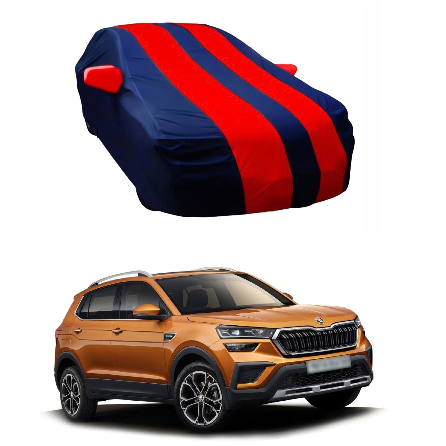 Oshotto Taffeta Car Body Cover with Mirror Pocket For Skoda Kushaq (Red, Blue)