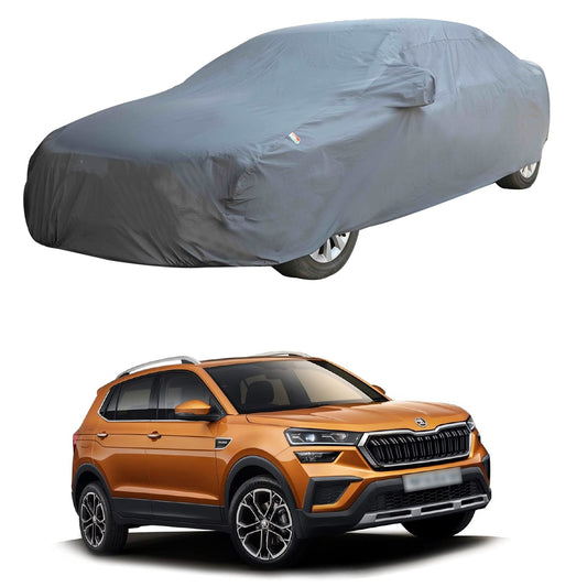 Oshotto Dark Grey 100% Anti Reflective, dustproof and Water Proof Car Body Cover with Mirror Pockets For Skoda Kushaq