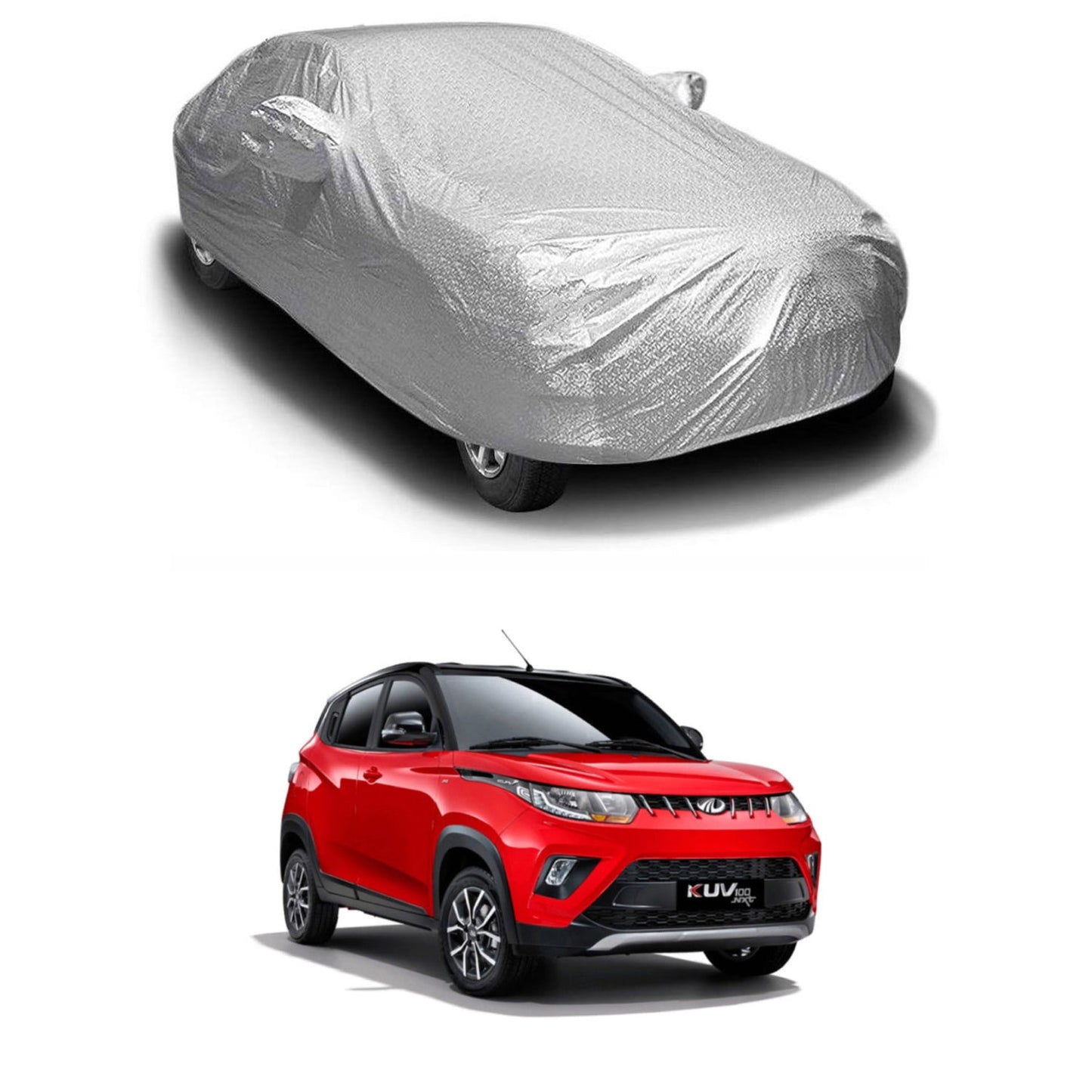 Oshotto Spyro Silver Anti Reflective, dustProof Silver and Water Proof Silver Car Body Cover with Mirror Pockets For Mahindra Kuv-100