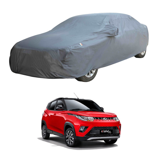 Oshotto Dark Grey 100% Anti Reflective, dustproof and Water Proof Car Body Cover with Mirror Pocket For Mahindra Kuv-100