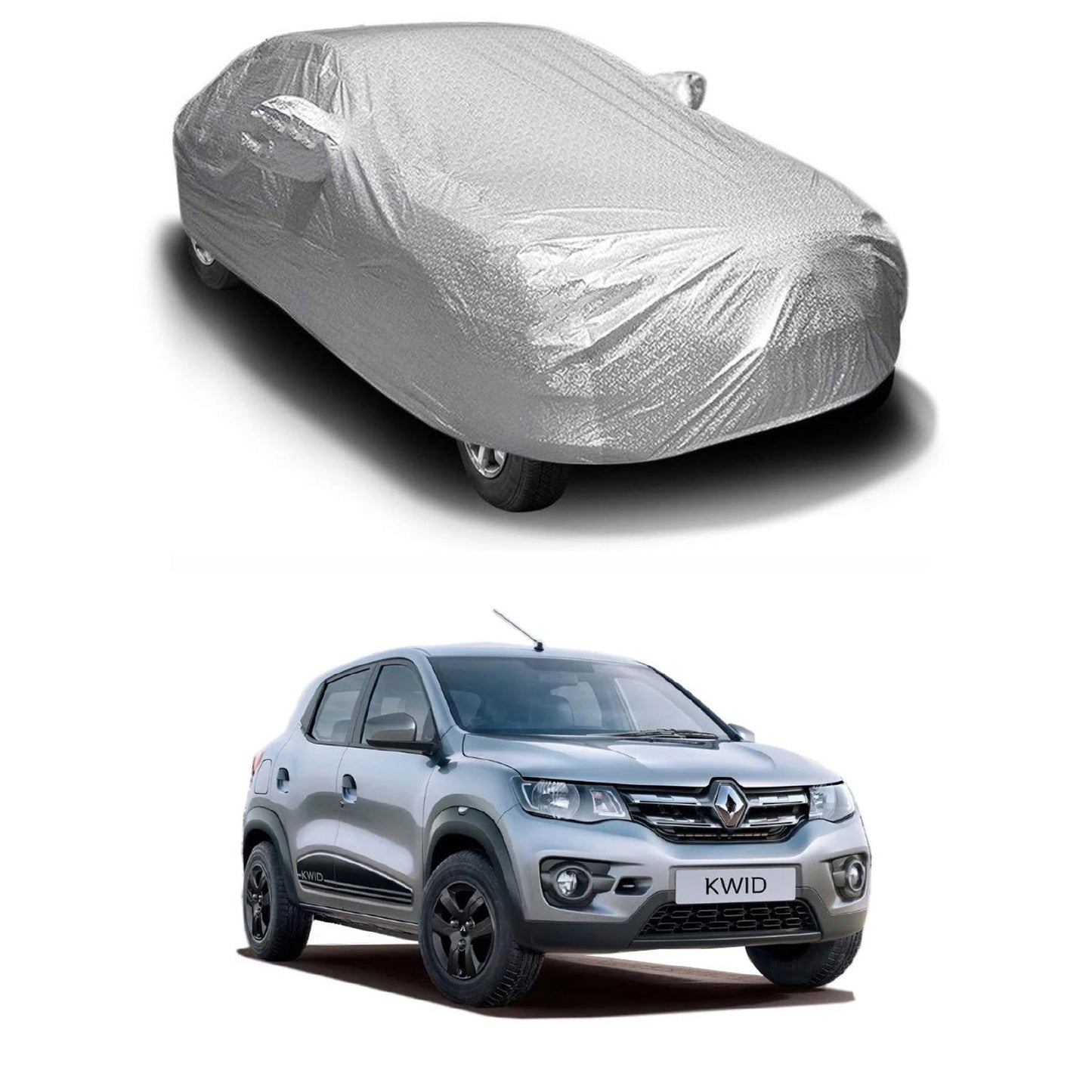Oshotto Spyro Silver Anti Reflective, dustproof and Water Proof Car Body Cover with Mirror Pockets For Renault Kwid
