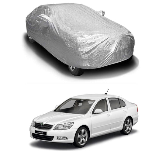 Oshotto Spyro Silver Anti Reflective, dustproof and Water Proof Car Body Cover with Mirror Pockets For Skoda Laura