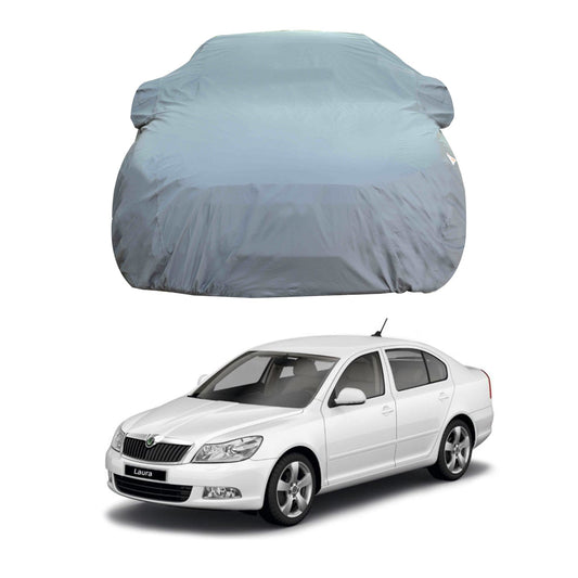 Oshotto Dark Grey 100% Anti Reflective, dustproof and Water Proof Car Body Cover with Mirror Pockets For Skoda Laura