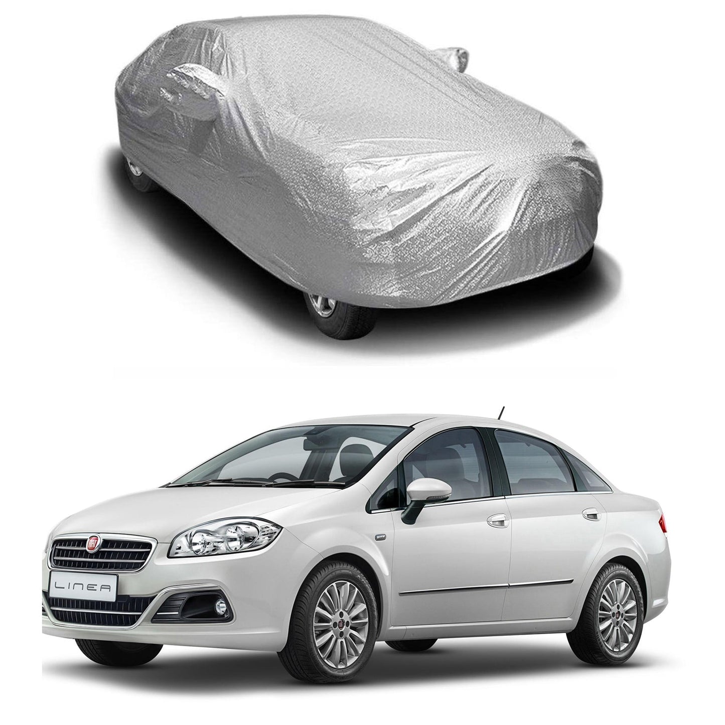 Oshotto Spyro Silver Anti Reflective, dustproof and Water Proof Car Body Cover with Mirror Pockets For Fiat Linea