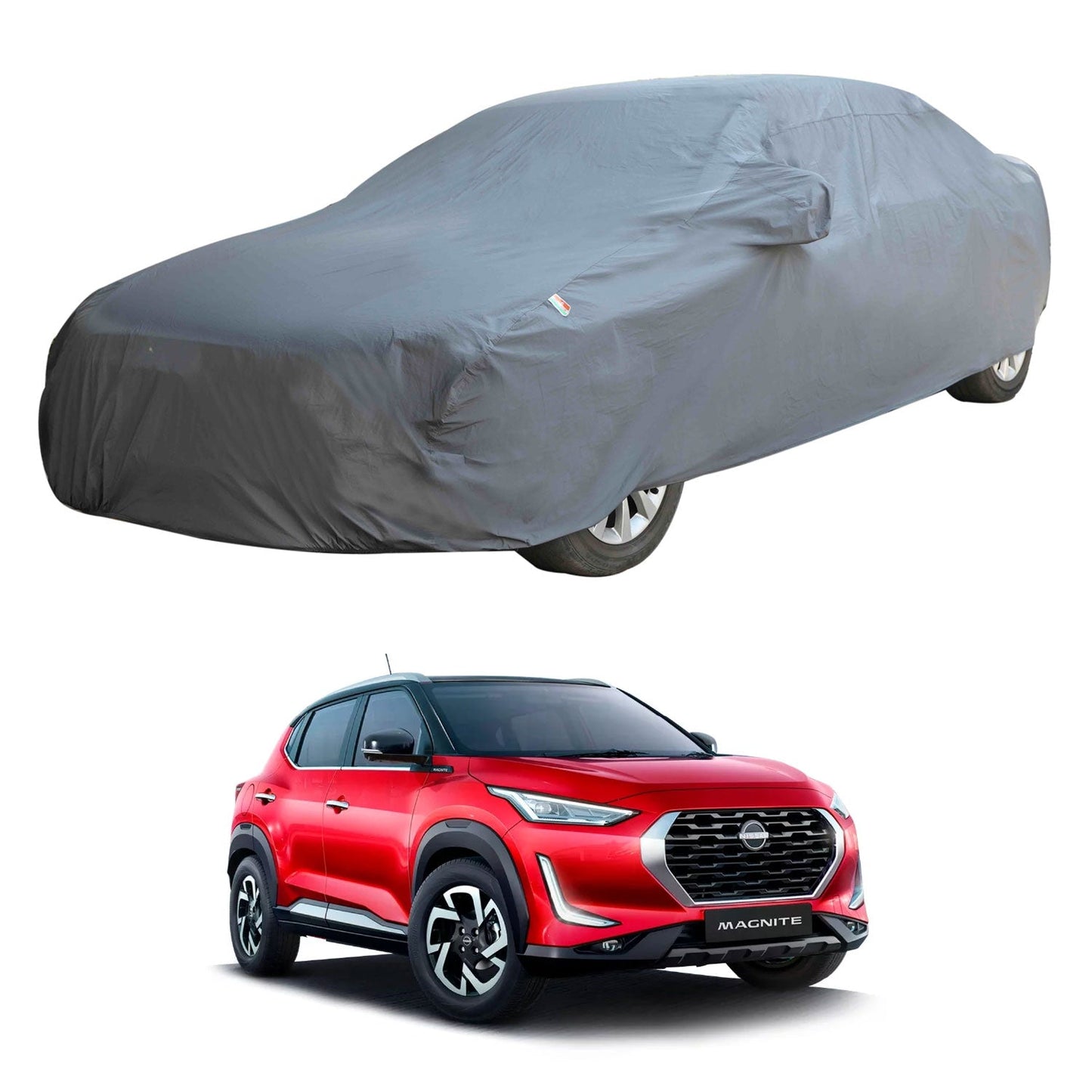 Oshotto Dark Grey 100% Anti Reflective, dustproof and Water Proof Car Body Cover with Mirror Pockets For Nissan Magnite