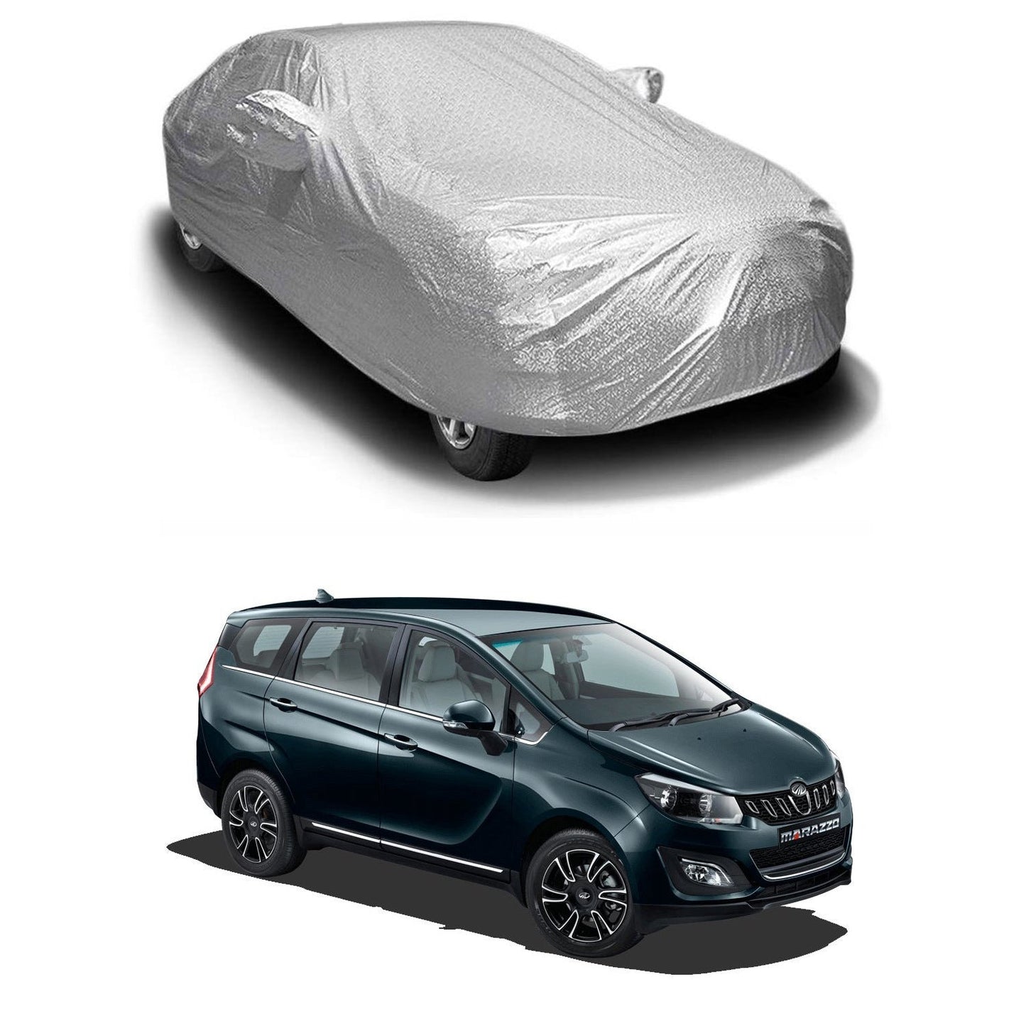 Oshotto Spyro Silver Anti Reflective, dustproof and Water Proof Car Body Cover with Mirror Pockets For Mahindra Marazzo