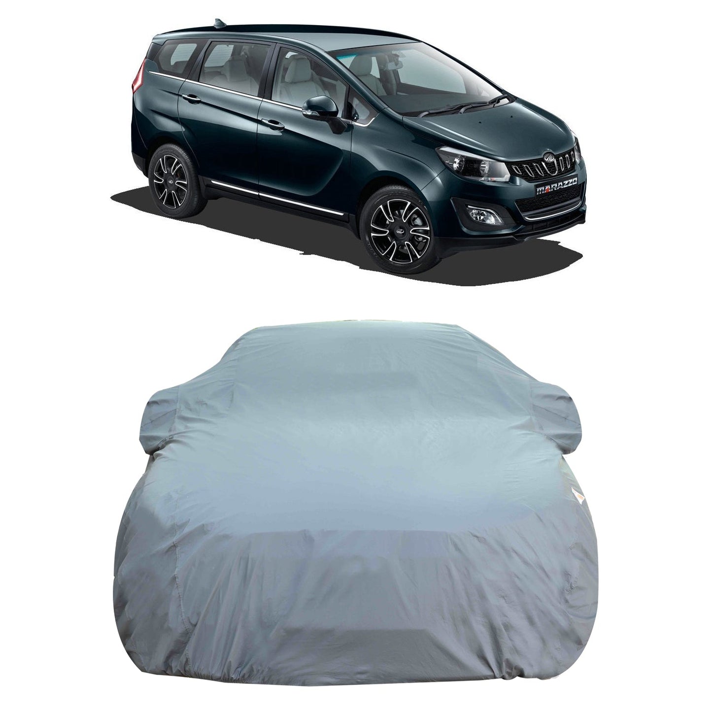 Oshotto Dark Grey 100% Anti Reflective, dustproof and Water Proof Car Body Cover with Mirror Pockets For Mahindra Marazzo