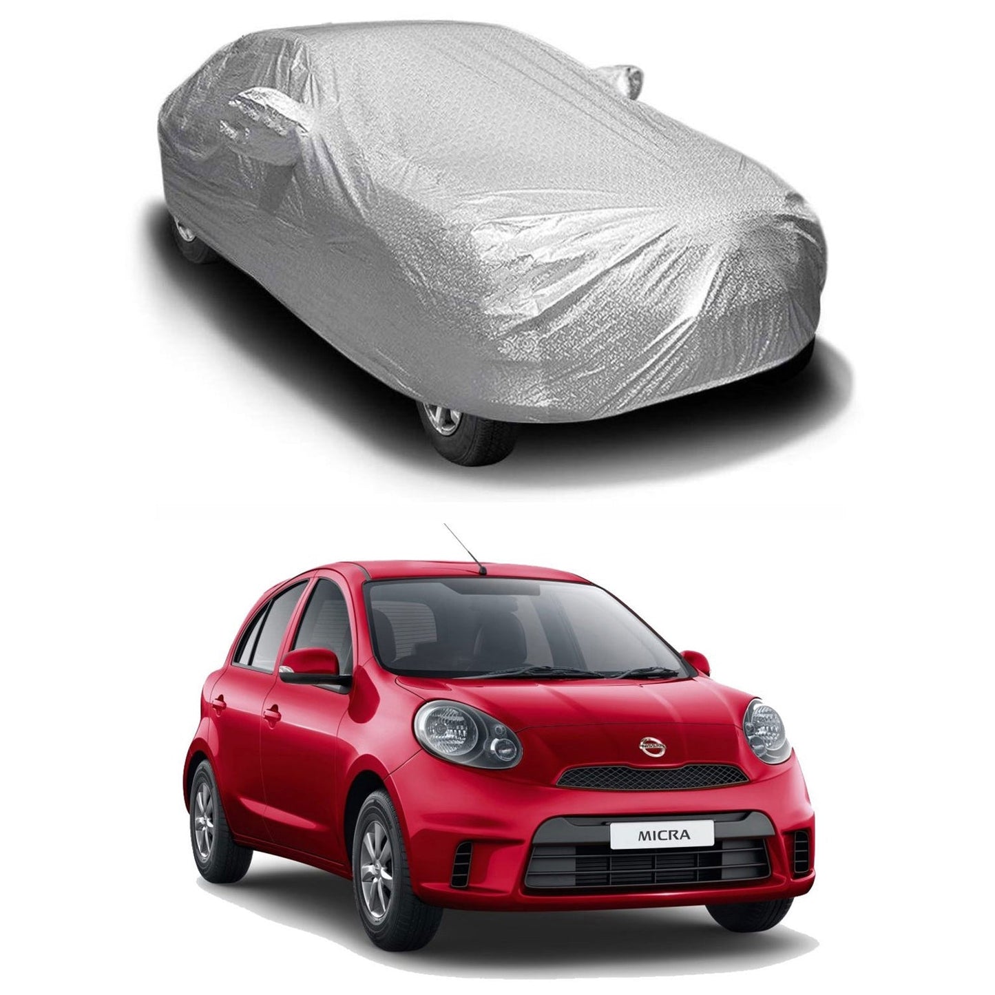 Oshotto Spyro Silver Anti Reflective, dustproof and Water Proof Car Body Cover with Mirror Pockets For Nissan Micra