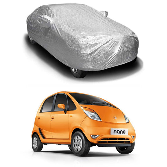 Oshotto Spyro Silver Anti Reflective, dustproof and Water Proof Car Body Cover with Mirror Pockets For Tata Nano