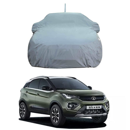 Oshotto Dark Grey 100% Anti Reflective, dustproof and Water Proof Car Body Cover with Mirror Pockets For Tata Nexon ev (with Antenna Pocket)