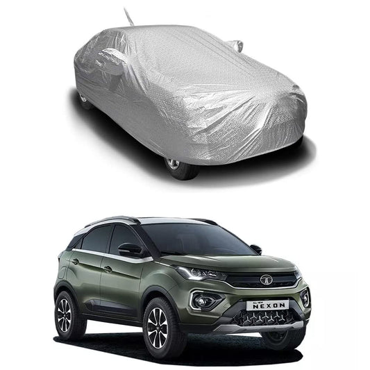 Oshotto Spyro Silver Anti Reflective, dustproof and Water Proof Car Body Cover with Mirror Pockets For Tata Nexon