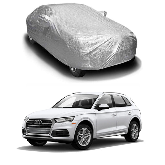 Oshotto Spyro Silver Anti Reflective, dustProof Silver and Water Proof Silver Car Body Cover with Mirror Pockets For Audi Q5