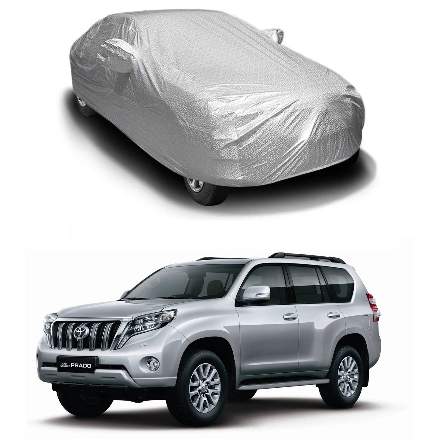 Oshotto Spyro Silver Anti Reflective, dustproof and Water Proof Car Body Cover with Mirror Pockets For Toyota Land Cruiser Prado