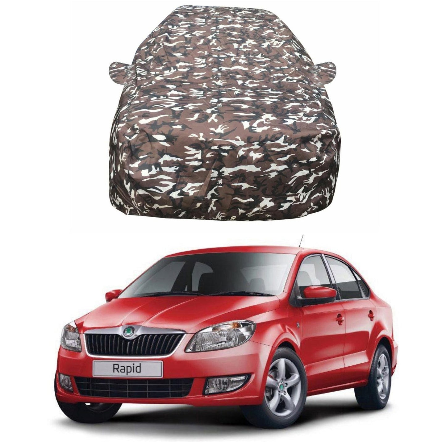 Oshotto Ranger Design Made of 100% Waterproof Fabric Multicolor Car Body Cover with Mirror Pockets For Skoda Rapid