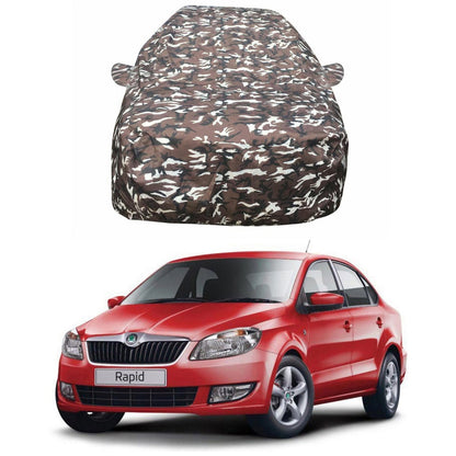 Oshotto Ranger Design Made of 100% Waterproof Fabric Multicolor Car Body Cover with Mirror Pockets For Skoda Rapid