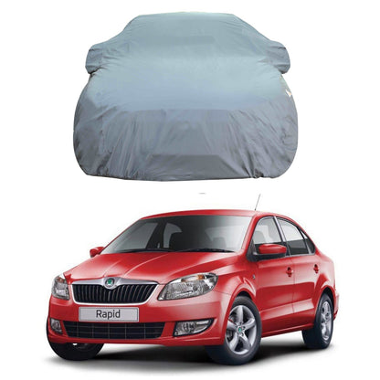 Oshotto Dark Grey 100% Anti Reflective, dustproof and Water Proof Car Body Cover with Mirror Pockets For Skoda Rapid