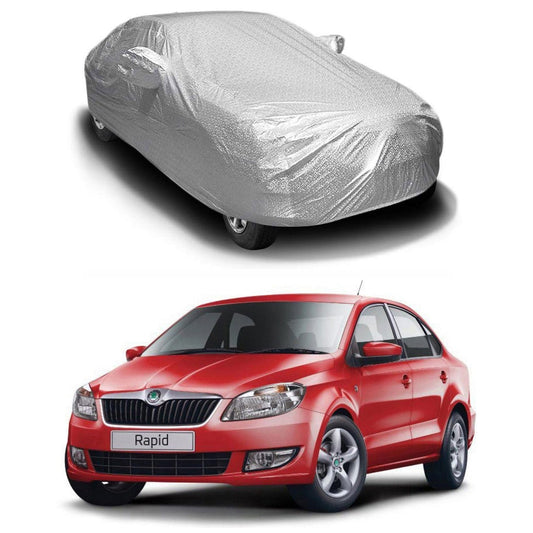 Oshotto Spyro Silver Anti Reflective, dustproof and Water Proof Car Body Cover with Mirror Pockets For Skoda Rapid