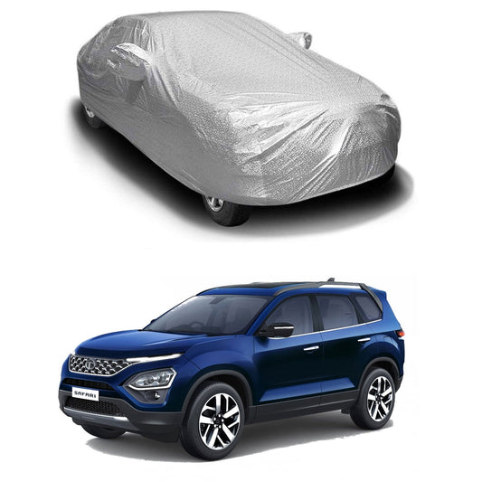 Oshotto Spyro Silver Anti Reflective, dustproof and Water Proof Car Body Cover with Mirror Pockets For Tata Safari 2021-2023