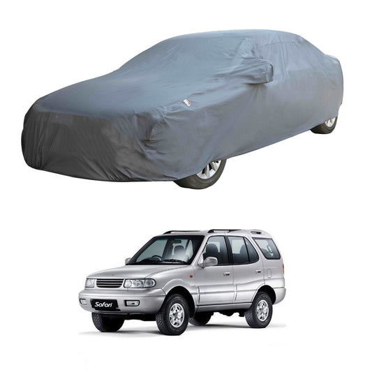 Oshotto Dark Grey 100% Anti Reflective, dustproof and Water Proof Car Body Cover with Mirror Pocket For Tata Safari