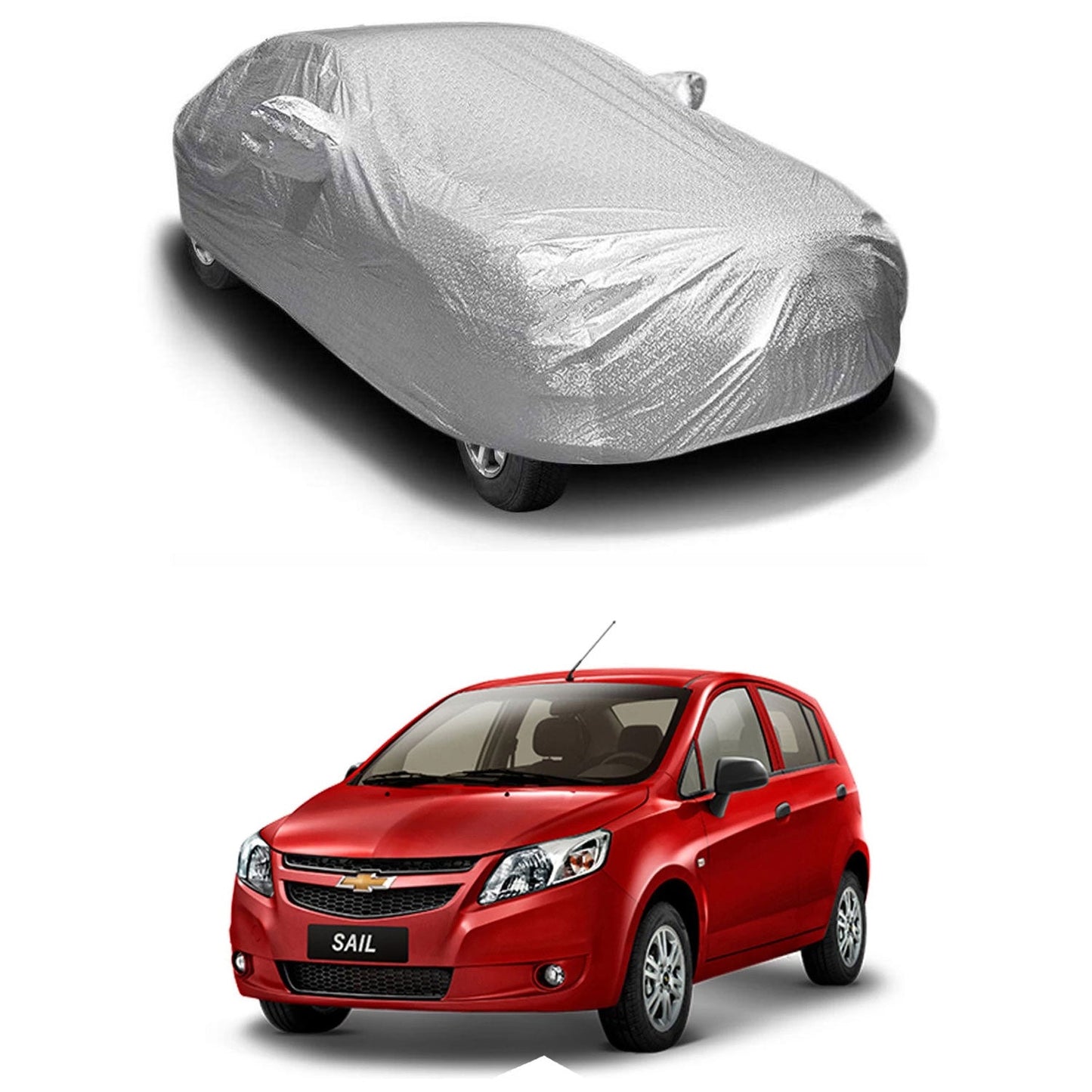 Oshotto Spyro Silver Anti Reflective, dustproof and Water Proof Car Body Cover with Mirror Pockets For Chevrolet Sail