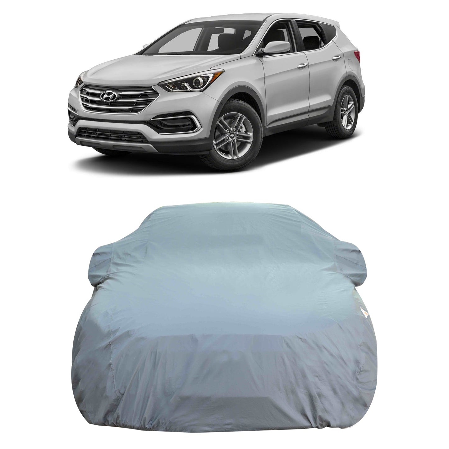 Oshotto Dark Grey 100% Anti Reflective, dustproof and Water Proof Car Body Cover with Mirror Pockets For Hyundai Santa Fe