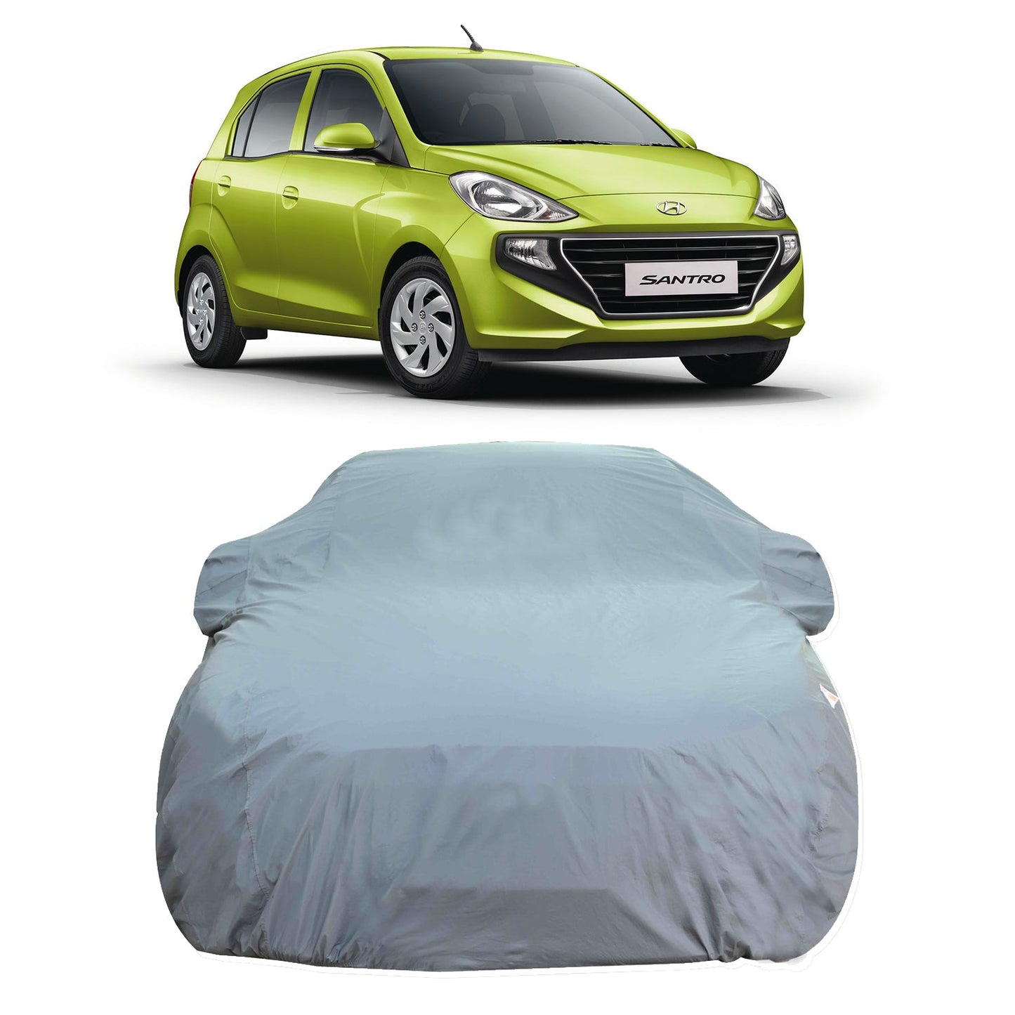 Oshotto Dark Grey 100% Anti Reflective, dustproof and Water Proof Car Body Cover with Mirror Pockets For Hyundai New Santro 2018-2023