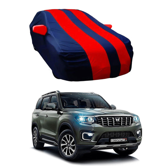 Oshotto Taffeta Car Body Cover with Mirror Pocket For Mahindra Scorpio N 2022 Onwards (Red, Blue)