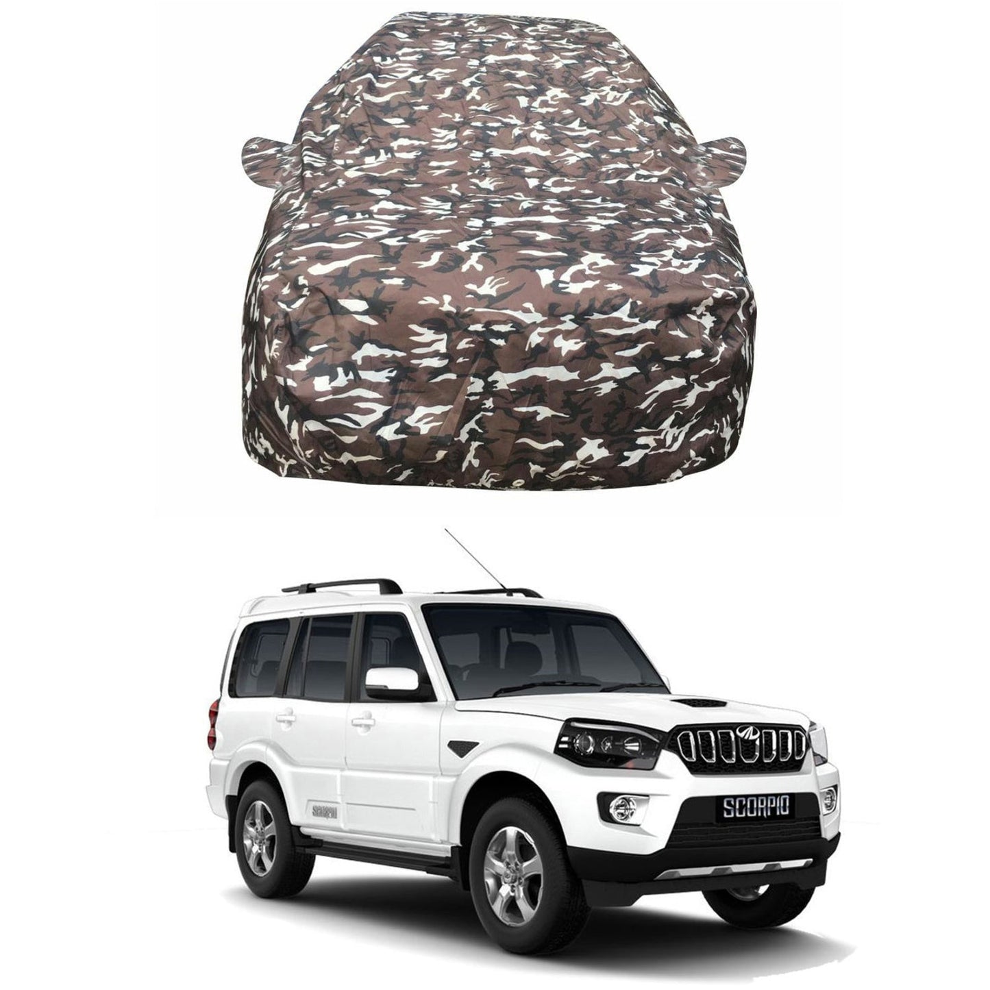 Oshotto Ranger Design Made of 100% Waterproof Fabric Multicolor Car Body Cover with Mirror Pockets For Mahindra Scorpio
