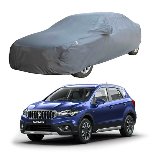 Oshotto Dark Grey 100% Anti Reflective, dustproof and Water Proof Car Body Cover with Mirror Pockets For Maruti Suzuki S-Cross