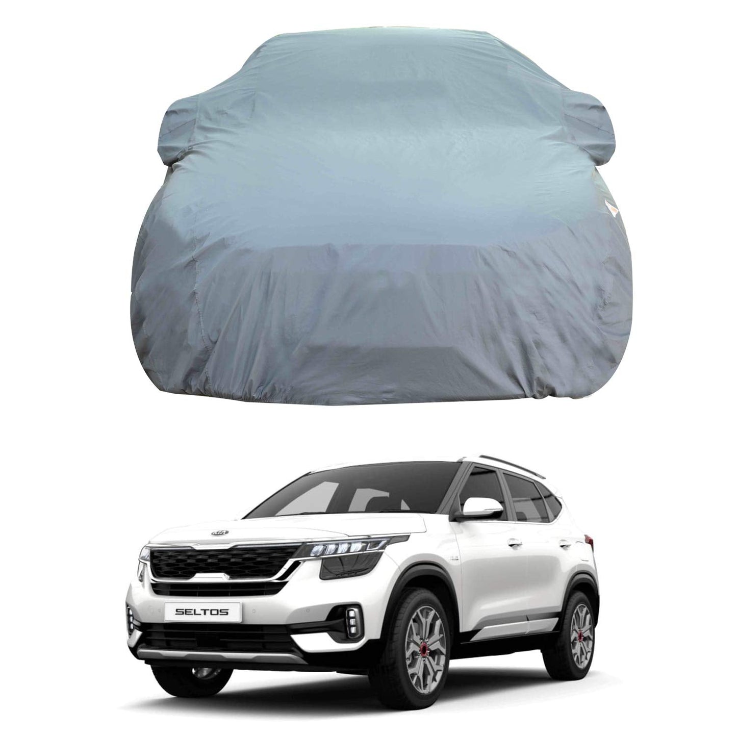 Oshotto Dark Grey 100% Anti Reflective, dustproof and Water Proof Car Body Cover with Mirror Pockets For KIA Seltos