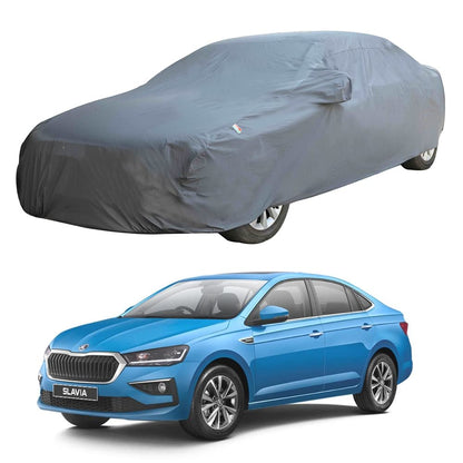 Oshotto Dark Grey 100% Anti Reflective, dustproof and Water Proof Car Body Cover with Mirror Pockets For Skoda Slavia