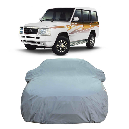 Oshotto Dark Grey 100% Anti Reflective, dustproof and Water Proof Car Body Cover with Mirror Pocket For Tata Sumo/Victa