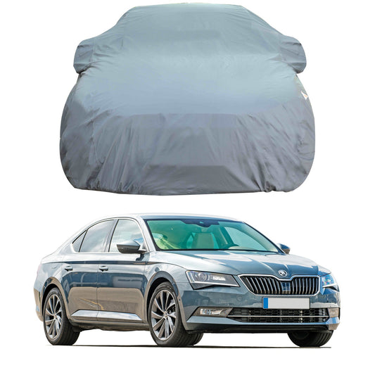 Oshotto Dark Grey 100% Anti Reflective, dustproof and Water Proof Car Body Cover with Mirror Pockets For Skoda Superb