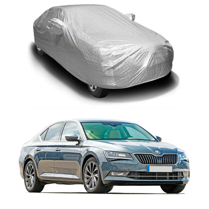 Oshotto Spyro Silver Anti Reflective, dustproof and Water Proof Car Body Cover with Mirror Pockets For Skoda Superb