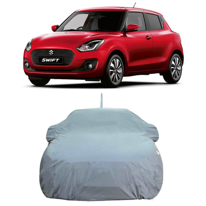 Oshotto Dark Grey 100% Anti Reflective, dustproof and Water Proof Car Body Cover with Mirror Pockets For Maruti Suzuki Swift 2011-2023 (with Antenna Pockets)