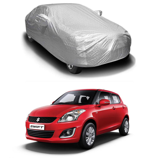 Oshotto Spyro Silver Anti Reflective, dustproof and Water Proof Car Body Cover with Mirror Pockets For Maruti Suzuki Swift Old