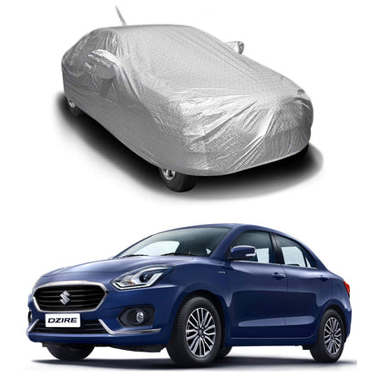 Oshotto Spyro Silver Anti Reflective, dustproof and Water Proof Car Body Cover with Mirror Pockets For Maruti Suzuki Swift Dzire 2012-2023 (with Antenna Pocket)